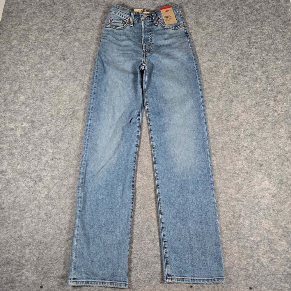 NWT Levi's Womens Blue Ribcage Straight High Rise Jeans 25x32
